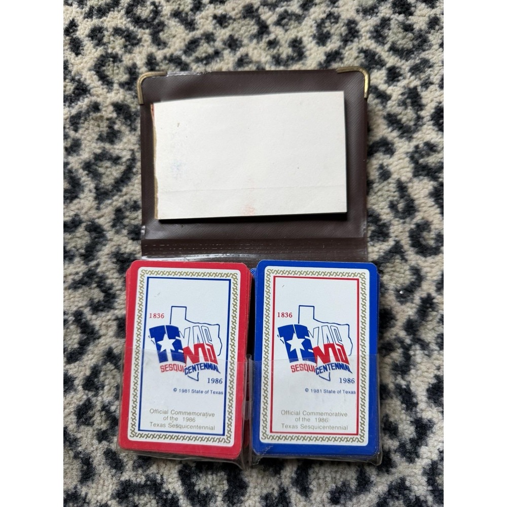 VTG 1986 Texas Sesquicentennial Playing Cards 2 Decks & Pad Leather-type Case